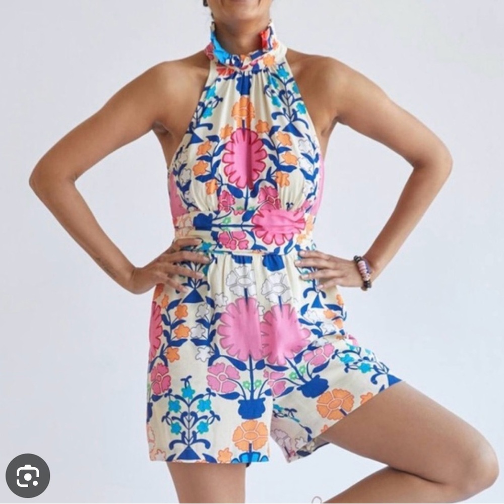 Plenty by Anthropologie - Floral Halter Romper with Tie-Waist